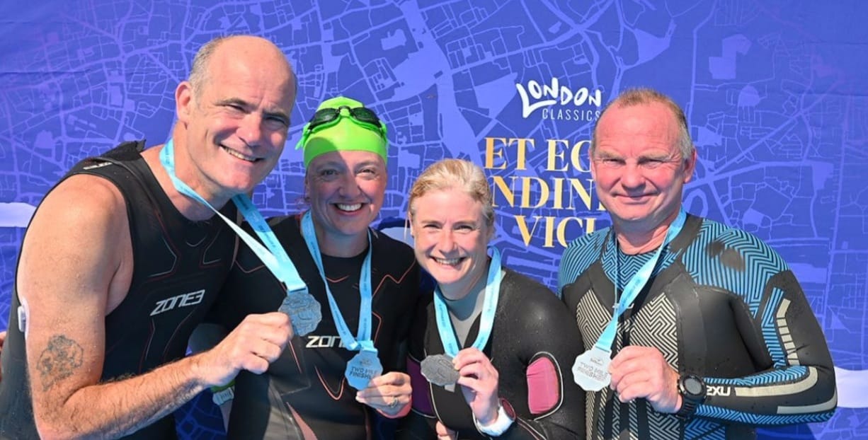 Steve & Kay Mcmenamin With Caroline Ray & Carl Clarke At Swim Serpentine 2 Mile.